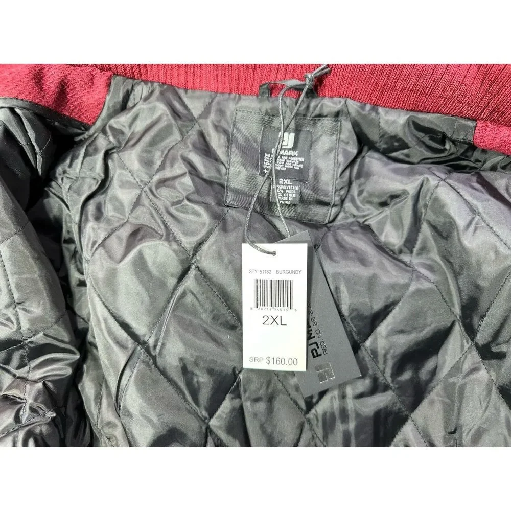 PJ MARK Mens 2XL Insulated‎ Full Zip Snap Hooded Jacket Maroon Vintage Y2K NEW